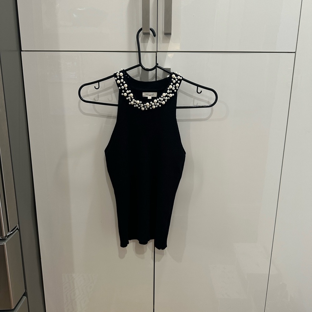 Moocci Black Sleeveless Top with Pearl Detail - Picture 3 of 5